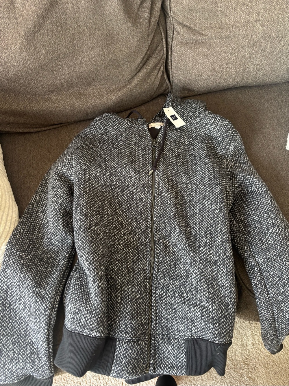 GAP Gray Tweed-Style Zip Hooded Blazer